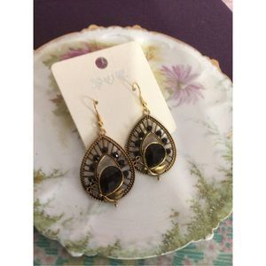 NWT Black & Gold Dangle Earrings Pierced Wires NEW